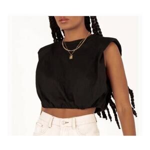 By. DYLN Ryan Cropped Tank XK Black New Size XS Slit Side Padded Shoulder